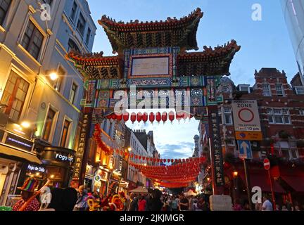 Chinese arch, , Chinatown SOHO London at dusk, England, UK Stock Photo