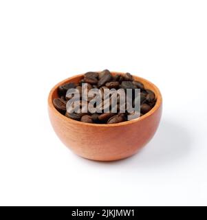 coffee beans with wooden bowl isolated on white background Stock Photo