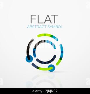 Logo - abstract minimalistic linear flat design. Business hi-tech geometric symbol, multicolored connected segments of lines. Vector illustration - co Stock Vector