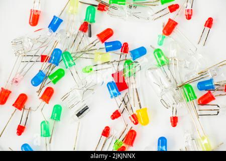 Led light display colorful lamps and electrical parts on the white background Stock Photo