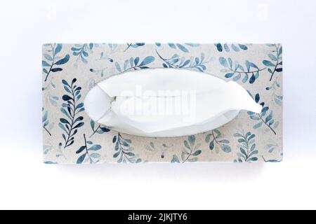 Top view of a tissue box isolated on white background. Stock Photo