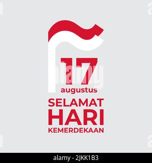 August 17, indonesia independence day. Vector template with wavy indonesian flag in simple style, icon. Greeting card. National holiday Stock Vector