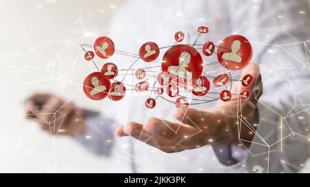 A photo of the concept of digital technology background with network connection dots and lines Stock Photo