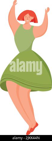 Dancing lady in green dress semi flat color vector character Stock Vector