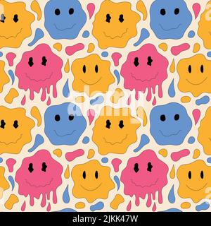 Seamless pattern with retro psychedelic smile. Vector illustration.  Stock Vector