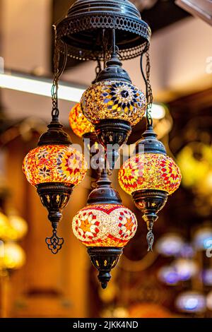 A vertical shot of Turkish lanterns for sale in the street market Stock Photo
