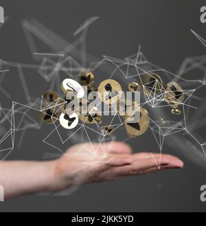 A 3D illustration of human signs on the hand- the concept of digital networking and communications Stock Photo