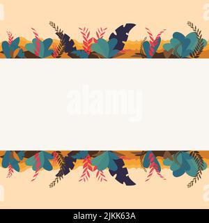 Frame With Leaves And Flowers Around And Important Announcements Inside. Framework With Different Plants All Over And Crutial Informations In. Floral Stock Vector