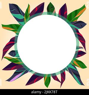 Frame With Leaves Around And Important Announcements Inside. Framework With Different Plants All Over And Crutial Informations In. Floral Circle With Stock Vector