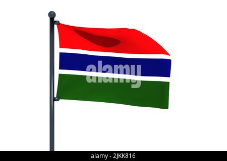 Waving flag of Gambia with chrome flag pole in blue sky waving in the ...