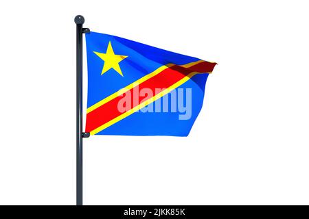 Waving flag of Congo with chrome flag pole in blue sky waving in the ...