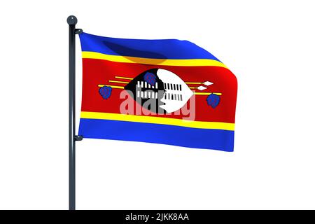 Waving flag of Swaziland with chrome flag pole in blue sky waving in ...
