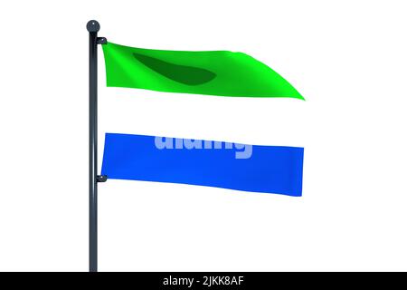 Waving flag of Sierra Leone with chrome flag pole in blue sky waving in ...