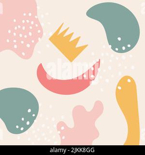 Abstract cute square background of simple shapes and with free space in center. Pastel colored banner template. Suitable for social media posts Stock Vector