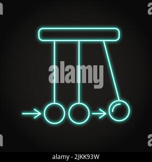 Newton cradle neon icon in line style. Law of physics symbol. Momentum conservation. Vector illustration. Stock Vector