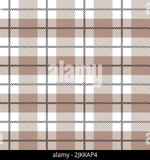 White and beige Scotland textile seamless pattern. Fabric texture check tartan plaid. Abstract geometric background for cloth, fabric. Monochrome Stock Vector