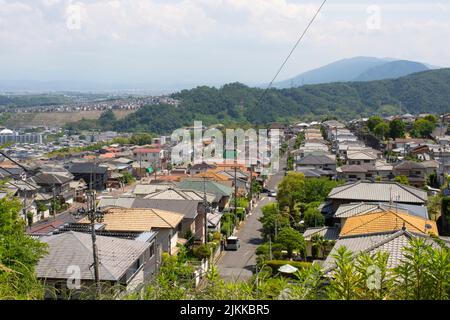 View of suburban neighbourhood in Nara, Japan from hillside Stock Photo