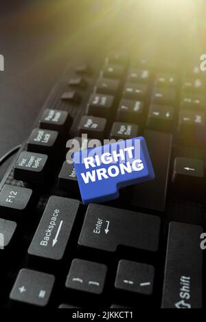 Text sign showing Right Wrong. Word Written on choose between two decisions correct and bad one to make -49005 Stock Photo