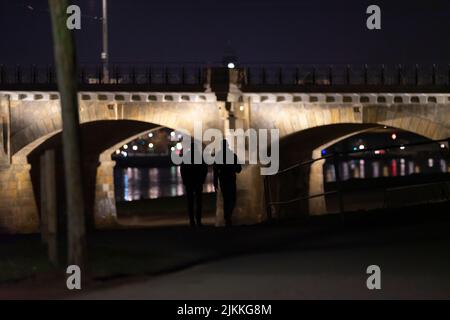 A scenic shot of people walking around the Albert bridge during the night Stock Photo