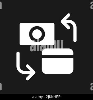 Different banks accounts transfer dark mode glyph ui icon Stock Vector