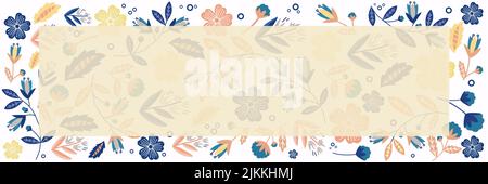 Frame With Leaves And Flowers Around And Important Announcements Inside. Framework With Different Plants All Over And Crutial Informations In. Floral Stock Vector