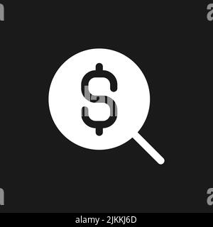 Search for best currency exchange rate dark mode glyph ui icon Stock Vector