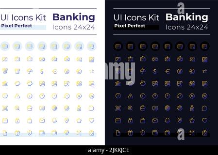 Banking pixel perfect gradient linear ui icons set for dark, light mode Stock Vector