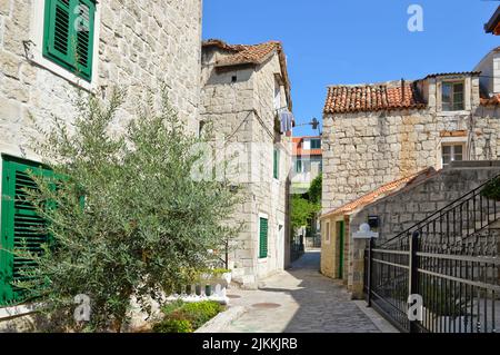 A view of old houses in the medieval quarter of Split in Croatia Stock Photo
