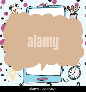Speech Bubble With Important Message Above Mobile Phone. Crutial Informations Presented In Dialogue Balloon Over Cellphone. Critical Updates Displayed Stock Vector
