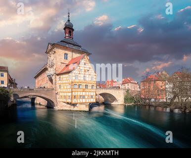 A scenic view of the Old Town Hall in Bamberg Stock Photo