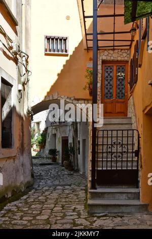A vertical shot of a narrow street in the medieval village of Pietramelara in the province of Caserta, Italy Stock Photo