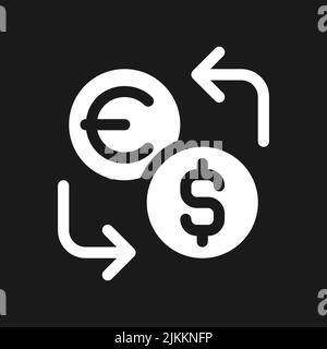 Currency exchange dark mode glyph ui icon Stock Vector