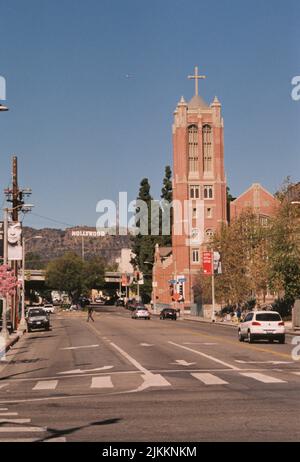 An old church by the road on a sunny day in LA Stock Photo