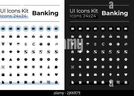 Banking glyph ui icons set for dark, light mode Stock Vector