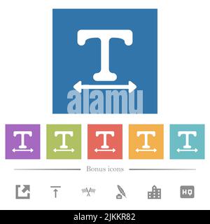 Adjust font width flat white icons in square backgrounds. 6 bonus icons included. Stock Vector