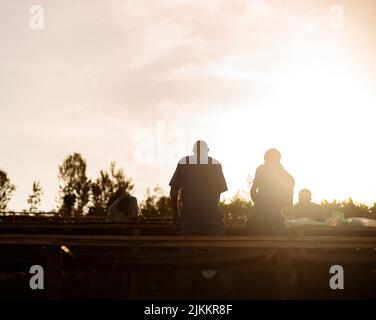 Workers working at the coffee washing station since dawn Stock Photo