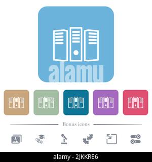 Server hosting outline white flat icons on color rounded square backgrounds. 6 bonus icons included Stock Vector
