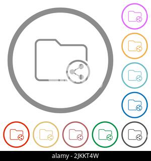 Directory share outline flat color icons in round outlines on white background Stock Vector