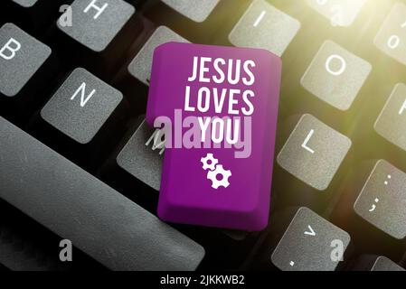 Text sign showing Jesus Loves You. Business showcase Believe in the Lord To have faith religious person -48935 Stock Photo