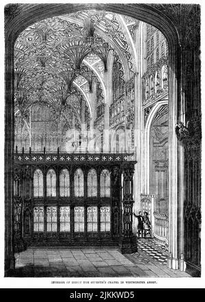 Interior of Henry the Seventh’s Chapel in Westminster Abbey, Illustration from the Book, 'John Cassel’s Illustrated History of England, Volume II', text by William Howitt, Cassell, Petter, and Galpin, London, 1858 Stock Photo