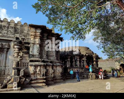 Khidrapur, India- November 6th 2021; exterior view of ancient Kopeshwar Mahadev temple, Beautiful carving revealed Hindu culture and traditions.touris Stock Photo