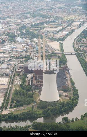 Heilbronn, Baden Wurttemberg, Germany, July 11, 2022 Power plant seen from above during a flight in a small plane Stock Photo