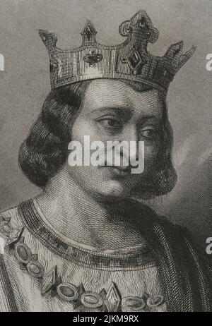 Louis IX or Saint Louis (1214-1270). King of France (1226-1270). Portrait. Engraving by Geoffroy. Detail. 'Historia Universal', by César Cantú. Volume IV, 1856. Author: Charles Geoffroy (1819-1882). French engraver. Stock Photo