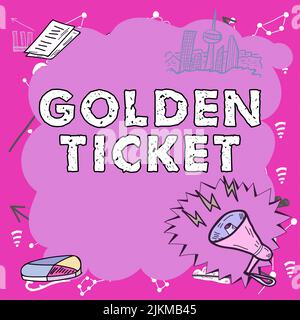 Inspiration showing sign Golden Ticket. Business concept Rain Check Access VIP Passport Box Office Seat Event Important Messages Presented In Frame Stock Photo