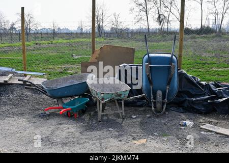 Wheelbarrows for field work in Chile Stock Photo