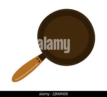 Frying pan with handle. Utensils for cooking. Metal frying pan. Kitchen accessory. Flat vector illustration isolated on white background Stock Vector