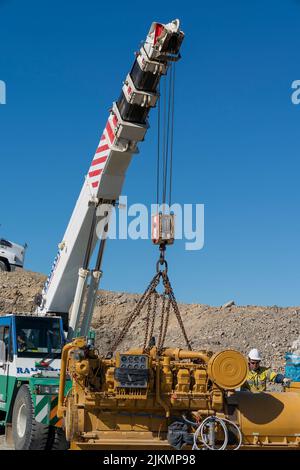 Mackay, Queensland, Australia - 7th June 2022: Infrastructure and the machinery working in a quarry producing industrial rock and stone for constructi Stock Photo