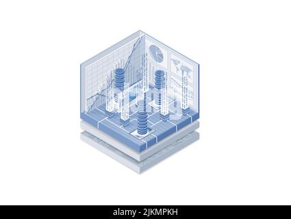 Isometric 3d vector illustration of stacks of money. Cryptocurrency concept. Stock Vector