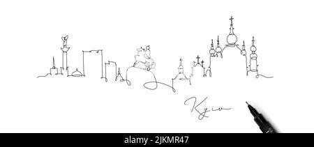 City silhouette Kyiv Ukraine in pen line style drawing with black lines on white background Stock Vector