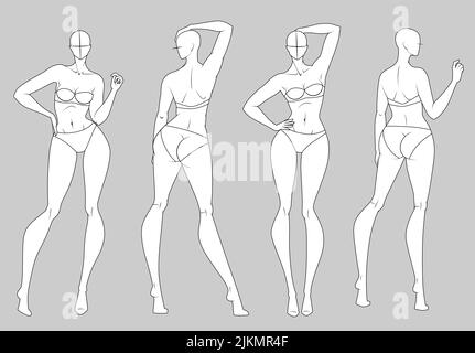 Fashion figure ten heads design template croquis Stock Vector